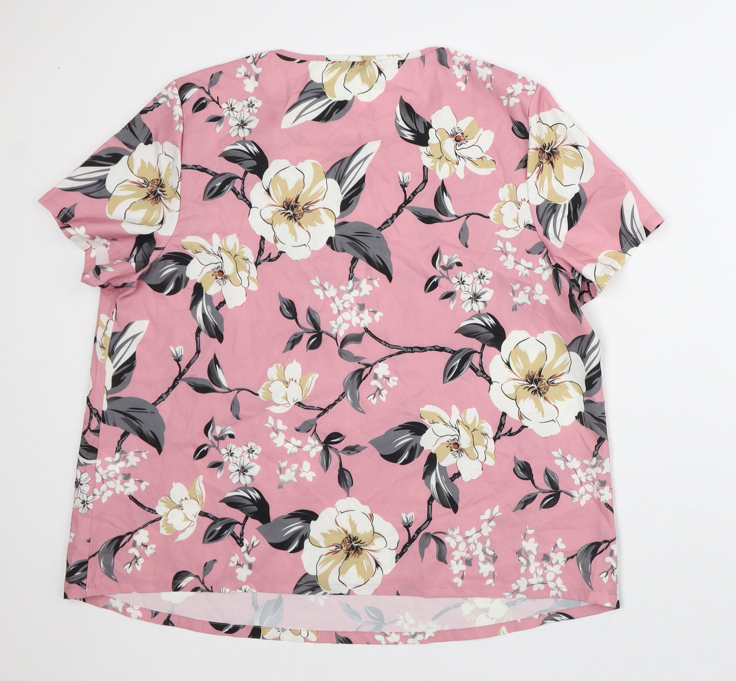 SheIn Womens Pink Floral Polyester Tunic T-Shirt Size XL Round Neck