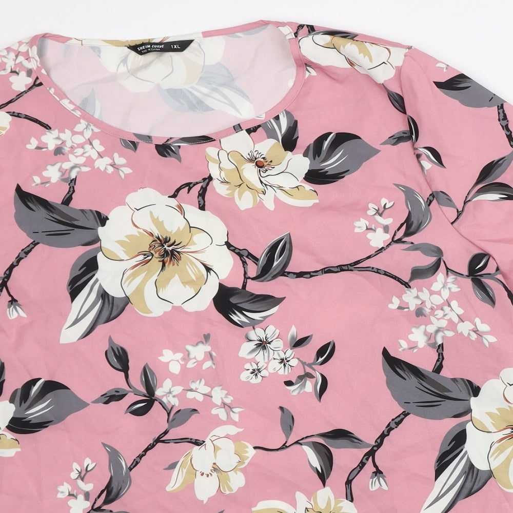 SheIn Womens Pink Floral Polyester Tunic T-Shirt Size XL Round Neck