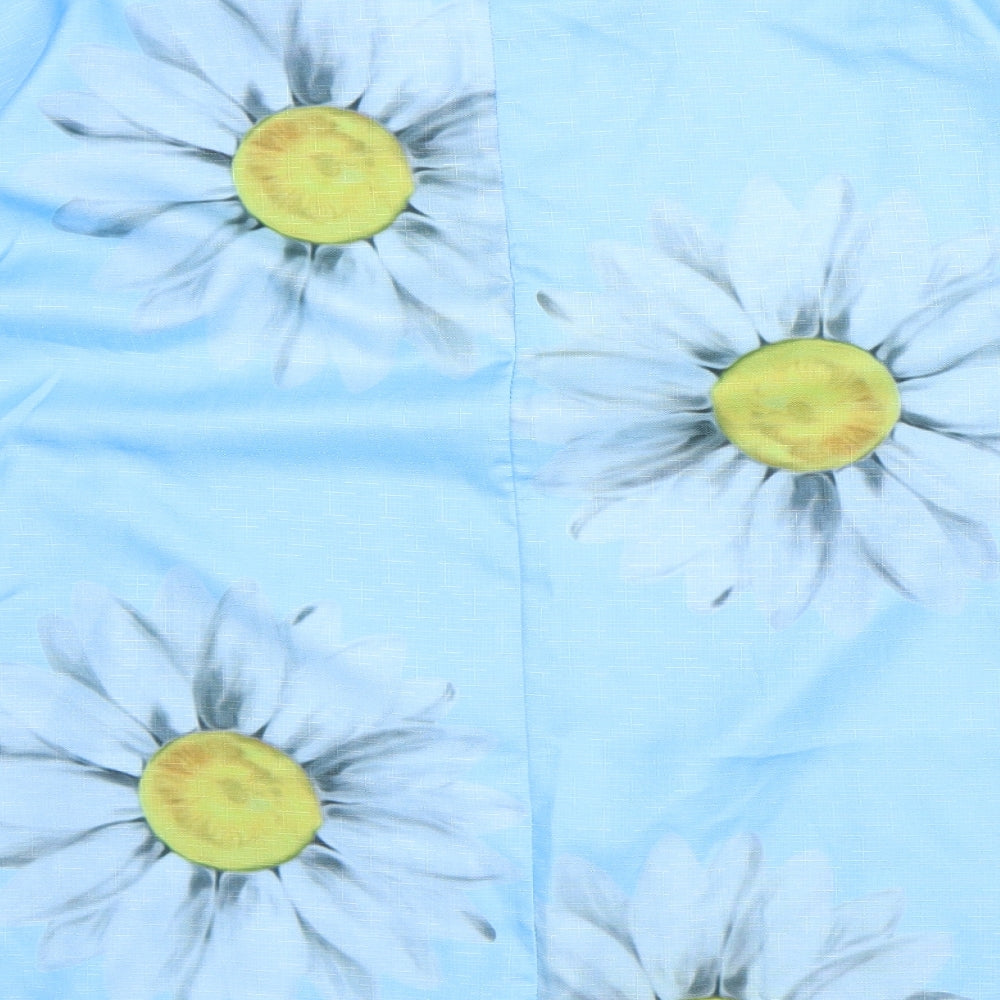 Preworn Womens Blue Floral Polyester Basic T-Shirt Size L Roll Neck - Daisy