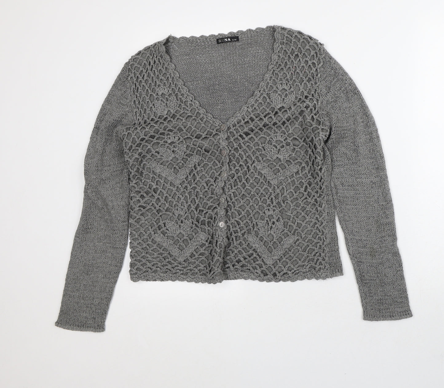 Runa Womens Grey V-Neck Cotton Pullover Jumper Size S