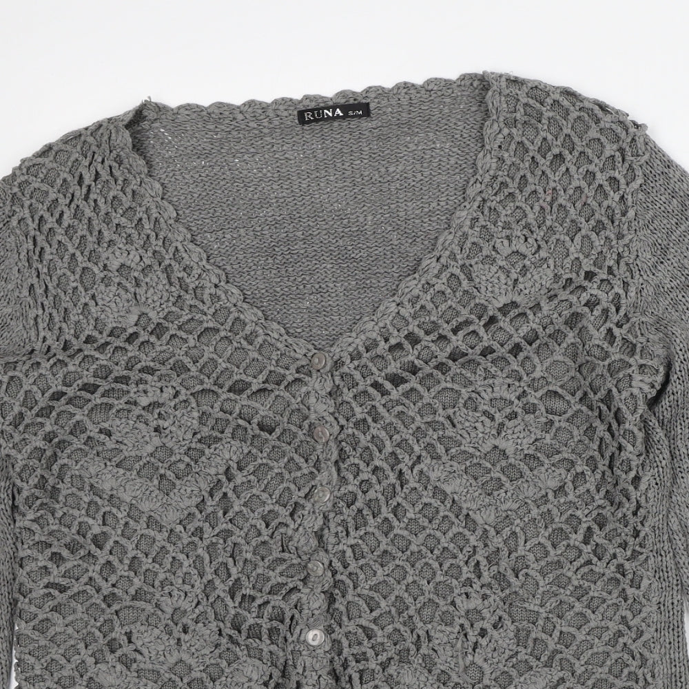 Runa Womens Grey V-Neck Cotton Pullover Jumper Size S