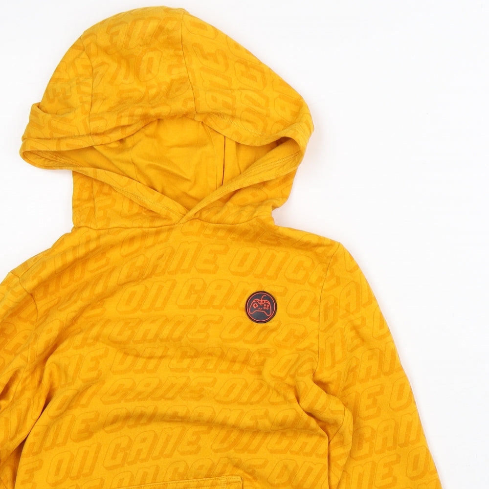 F&F Boys Orange Geometric Cotton Pullover Hoodie Size 9-10 Years - Game on