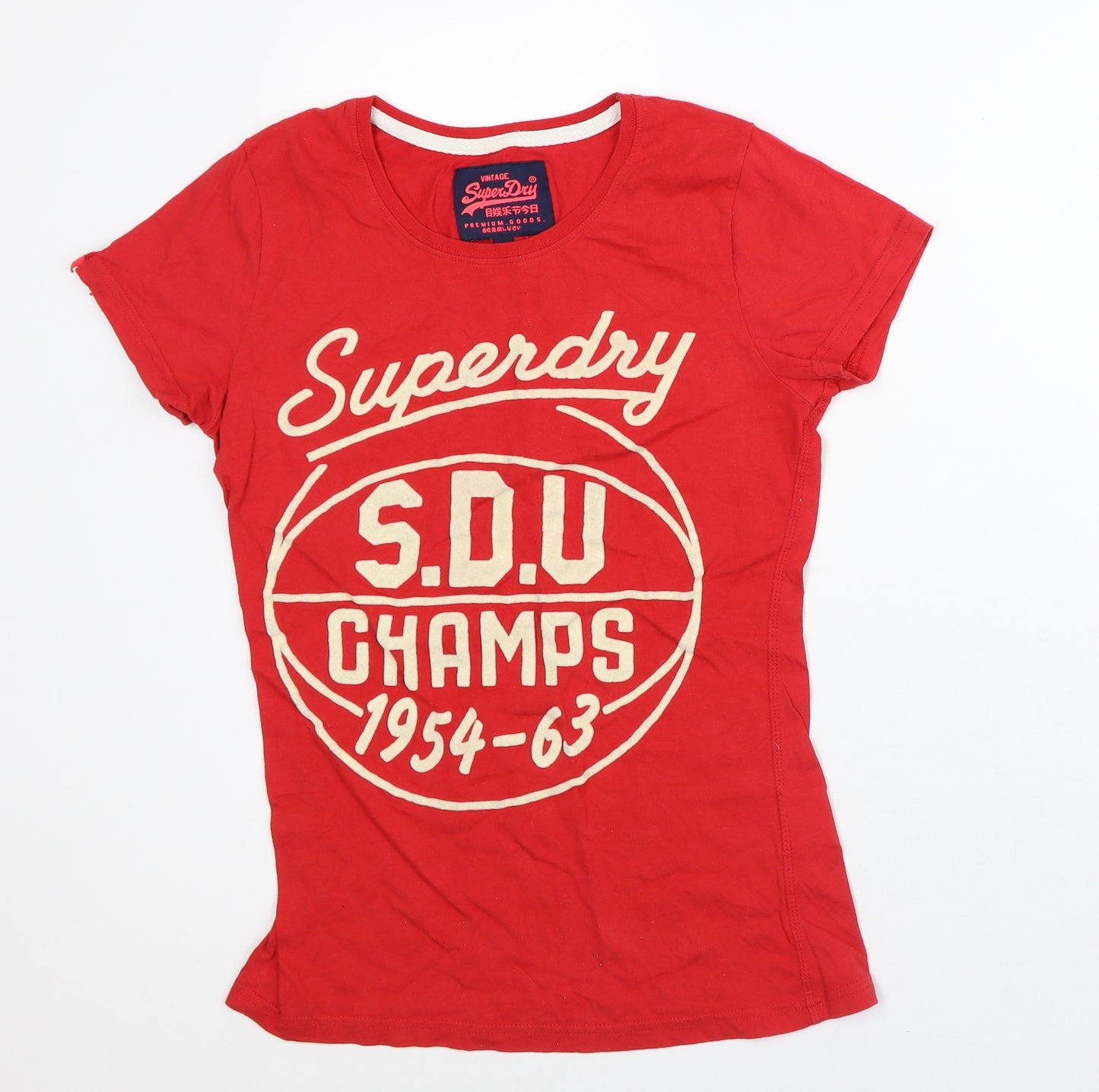 Superdry Womens Red Cotton Basic T-Shirt Size M Round Neck
