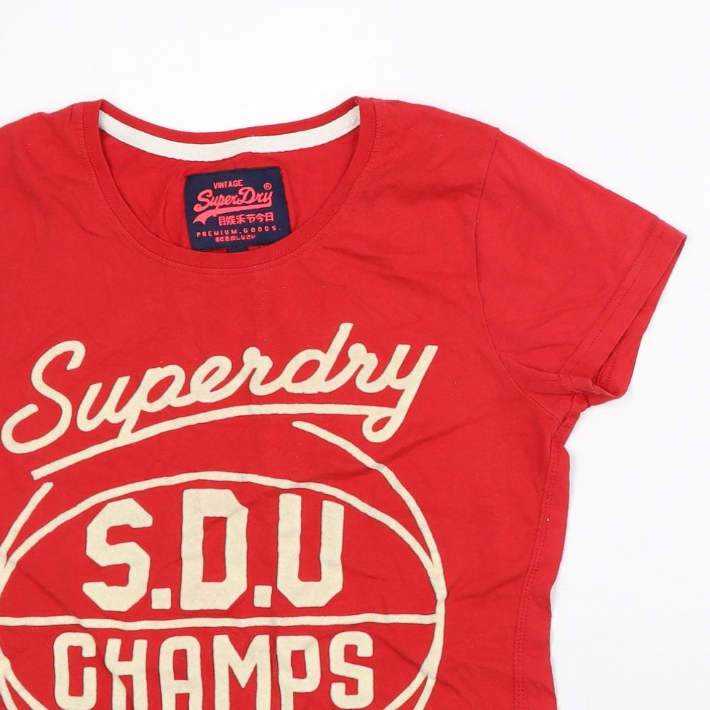 Superdry Womens Red Cotton Basic T-Shirt Size M Round Neck