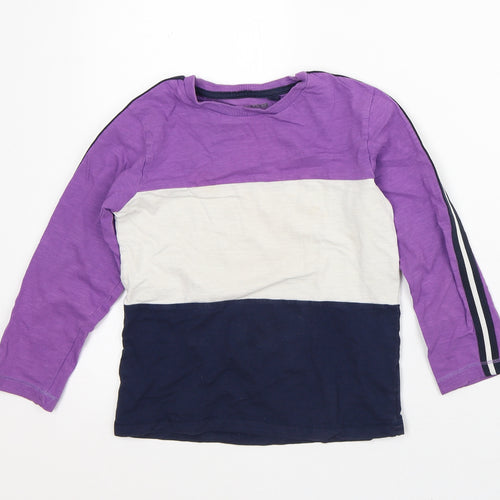 NEXT Girls Purple Striped Cotton Basic T-Shirt Size 6-7 Years Crew Neck