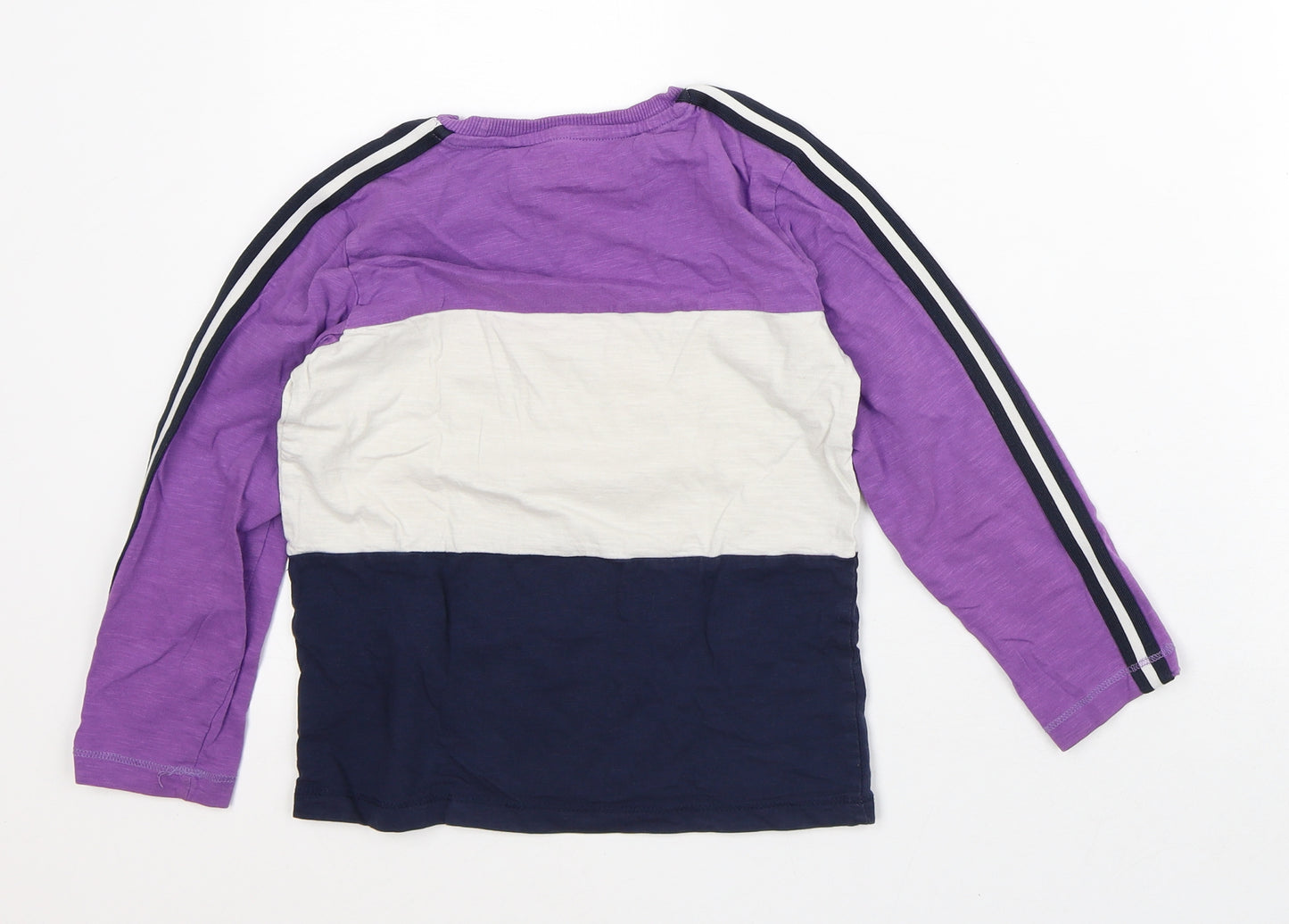 NEXT Girls Purple Striped Cotton Basic T-Shirt Size 6-7 Years Crew Neck