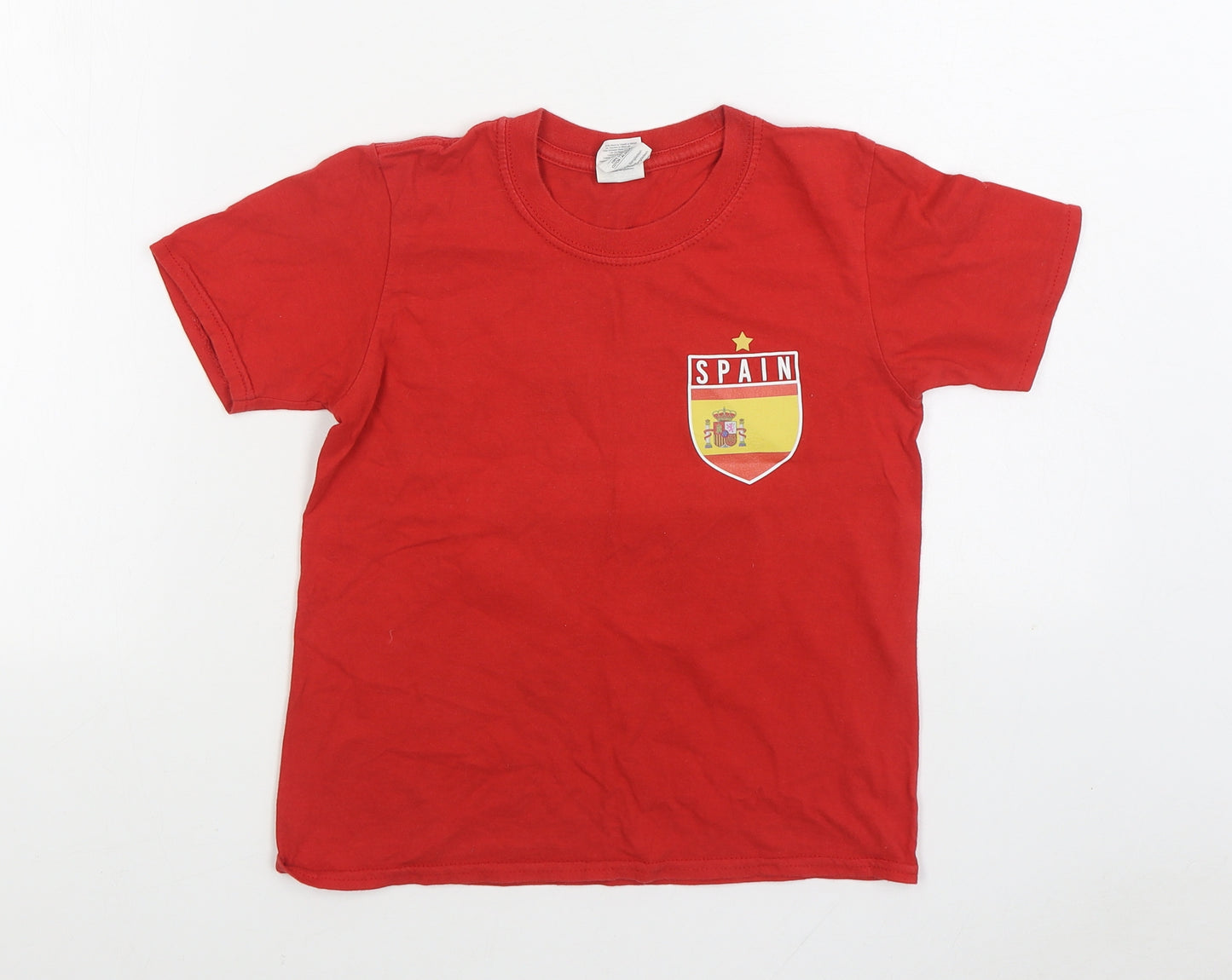 Gildan Boys Red 100% Cotton Basic T-Shirt Size 7-8 Years Round Neck Pullover