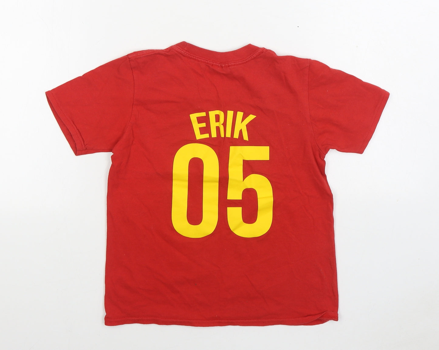 Gildan Boys Red 100% Cotton Basic T-Shirt Size 7-8 Years Round Neck Pullover