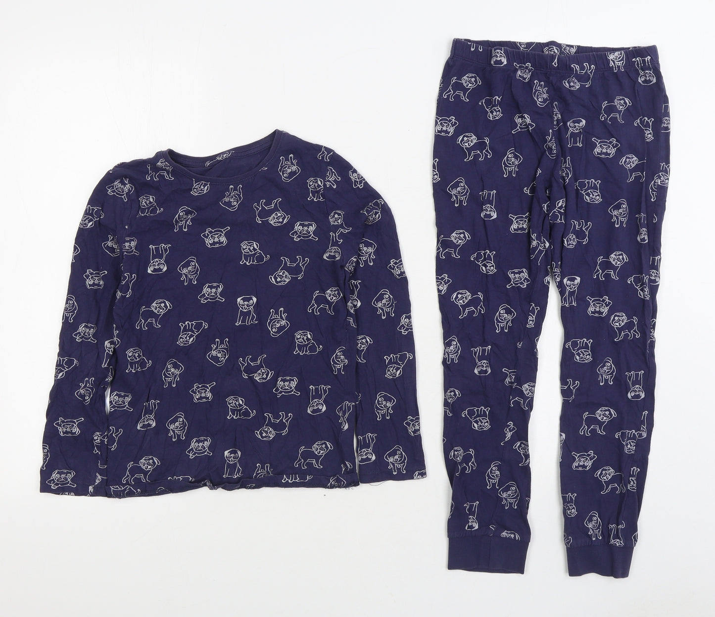 F&F Boys Blue Geometric Cotton Pyjama Set Size 8-9 Years Pullover