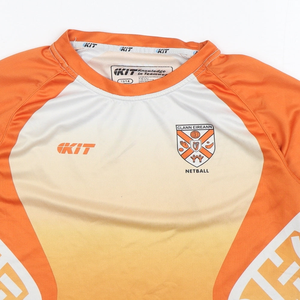 Kit Boys Orange Polyester Basic T-Shirt Size 13-14 Years Round Neck Pullover