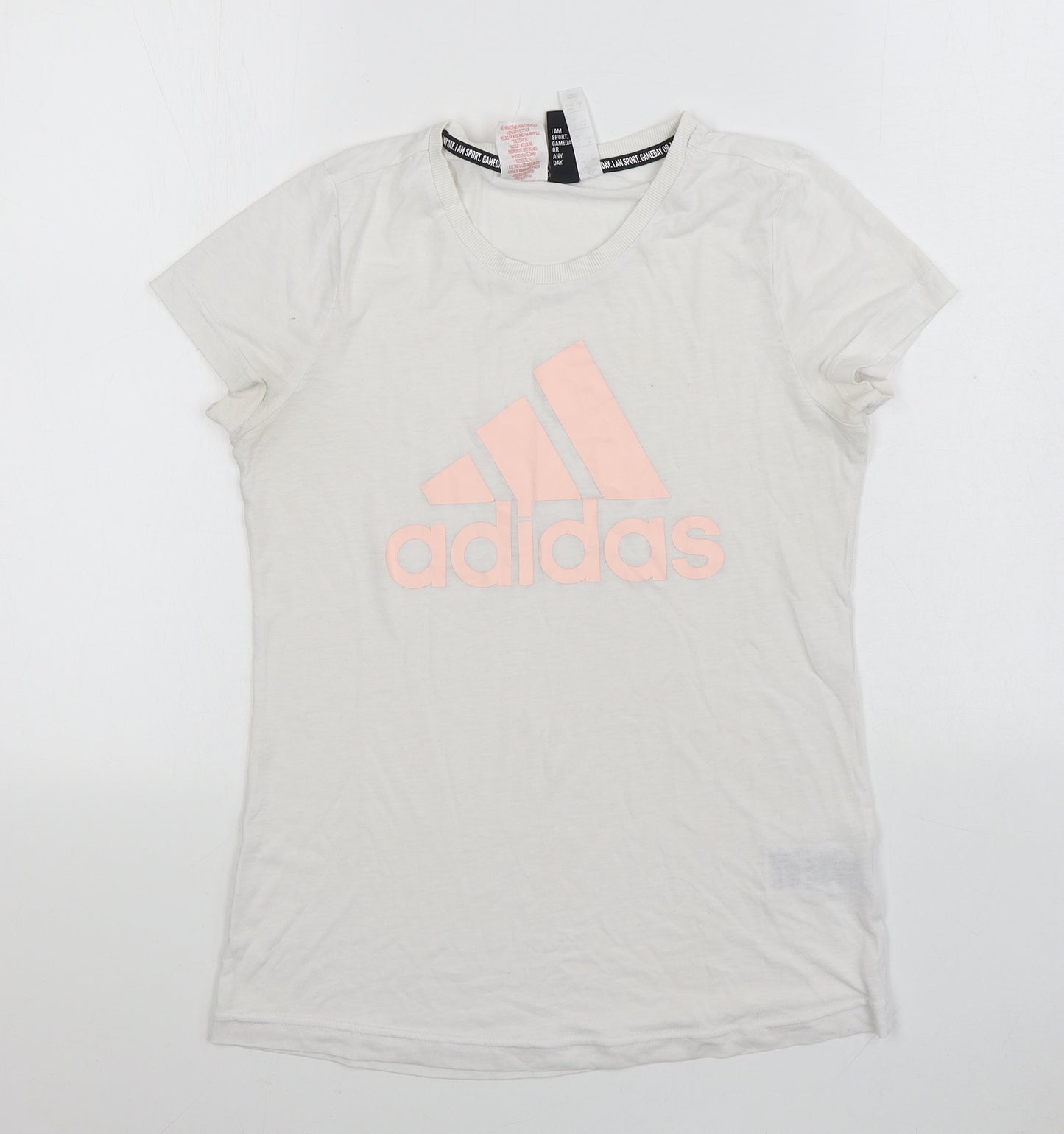 adidas Girls White Polyester Basic T-Shirt Size 14-15 Years Round Neck Pullover