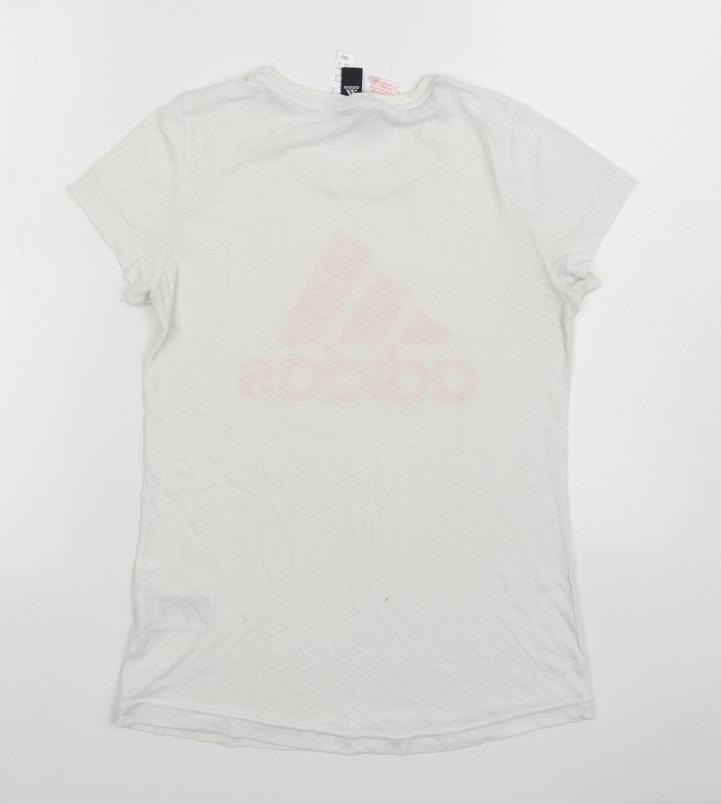 adidas Girls White Polyester Basic T-Shirt Size 14-15 Years Round Neck Pullover