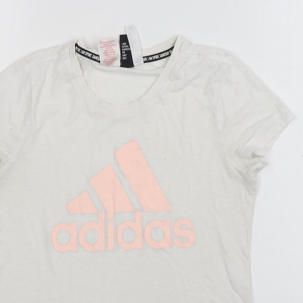 adidas Girls White Polyester Basic T-Shirt Size 14-15 Years Round Neck Pullover