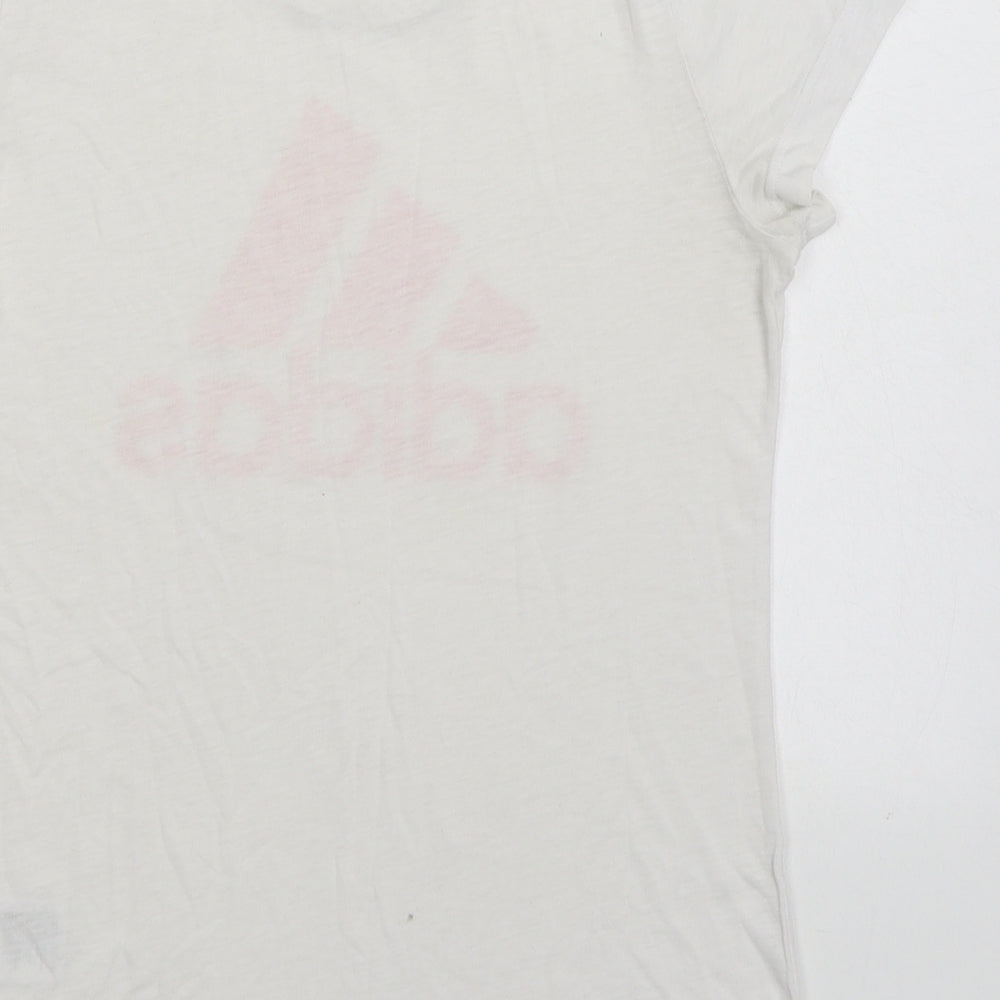 adidas Girls White Polyester Basic T-Shirt Size 14-15 Years Round Neck Pullover