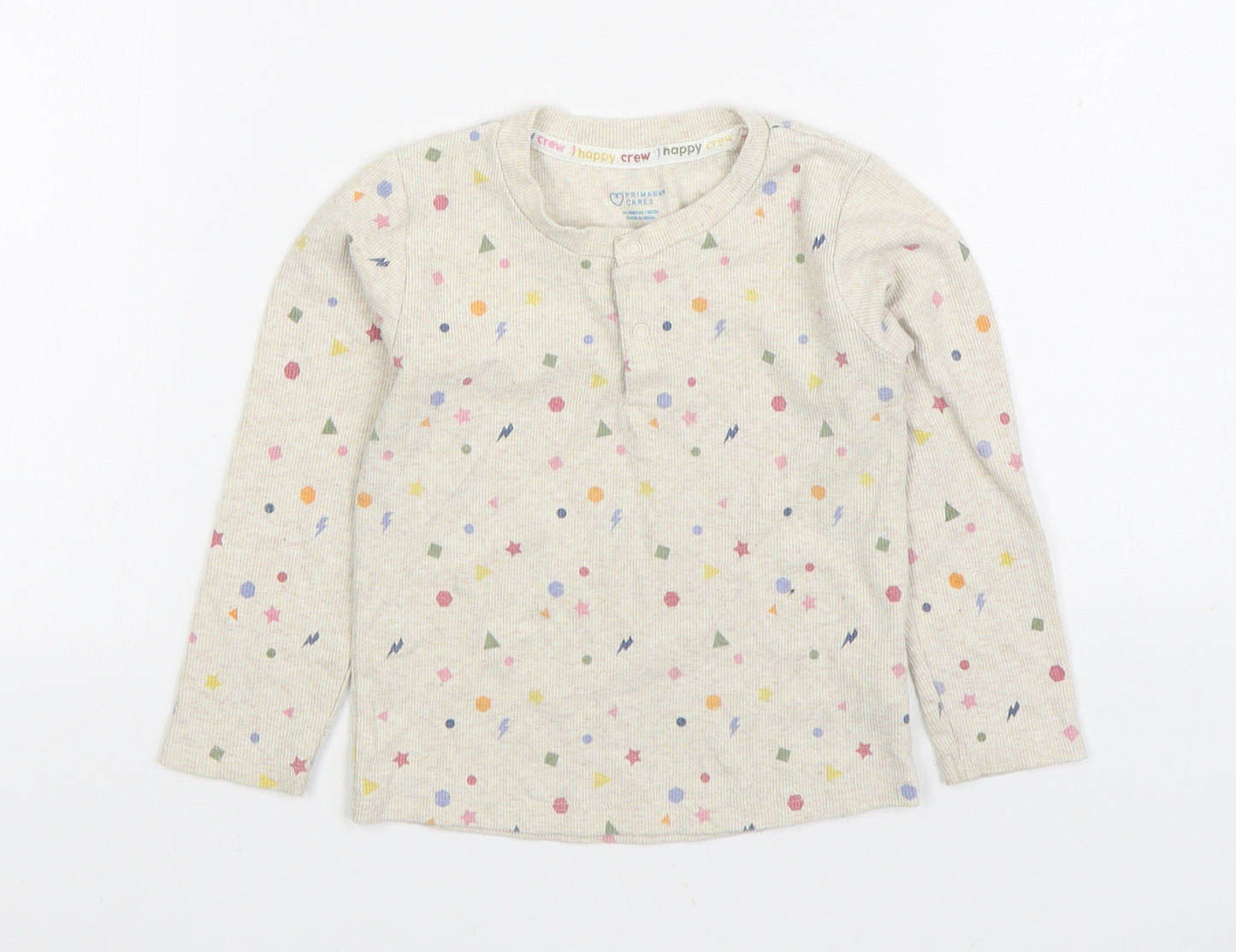 Primark Girls Grey Geometric Cotton Basic T-Shirt Size 2-3 Years Round Neck Button