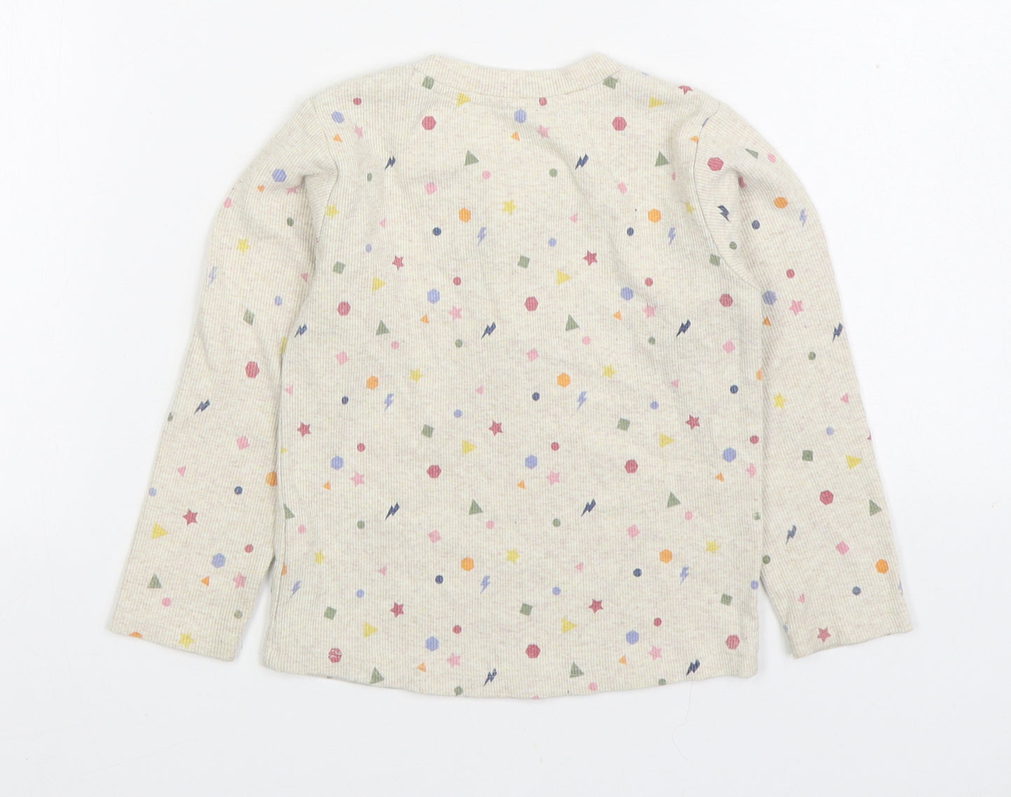 Primark Girls Grey Geometric Cotton Basic T-Shirt Size 2-3 Years Round Neck Button