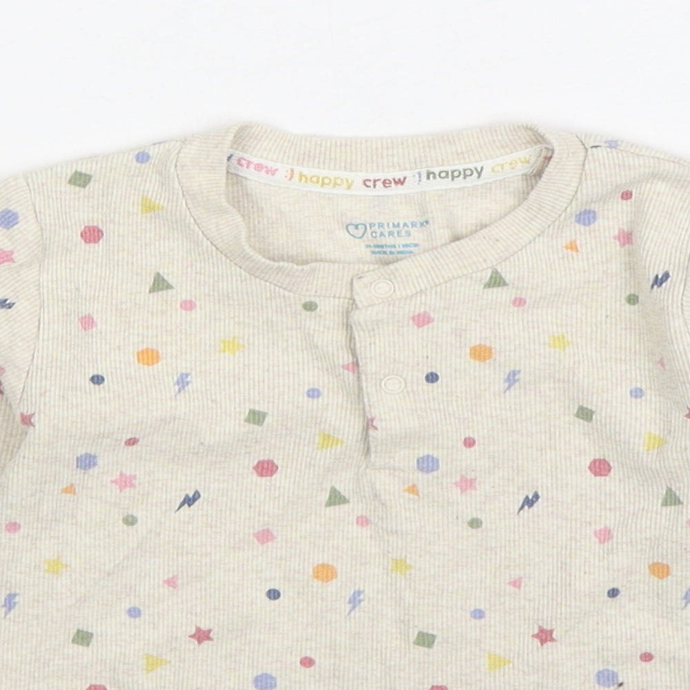 Primark Girls Grey Geometric Cotton Basic T-Shirt Size 2-3 Years Round Neck Button