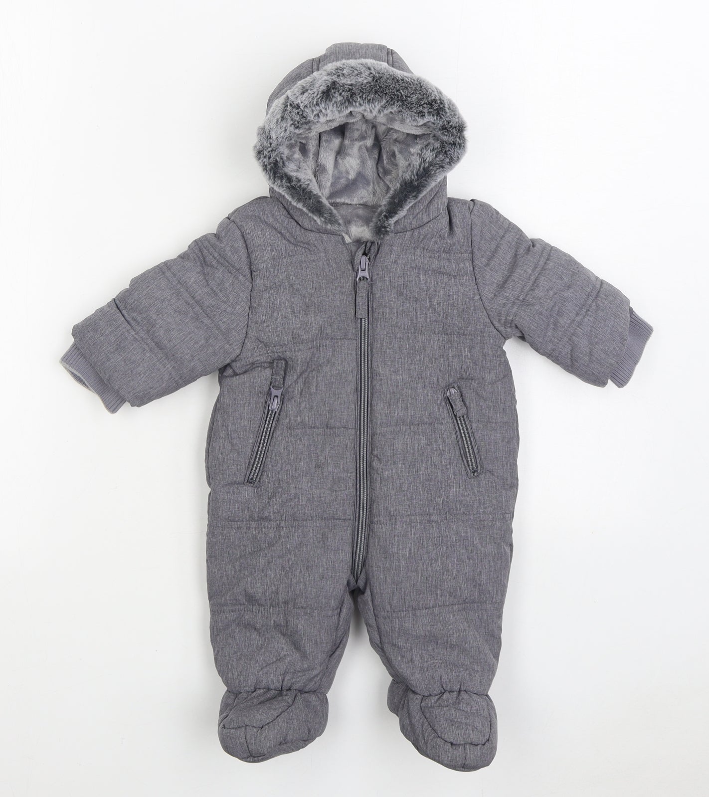George Baby Grey Parka Snowsuit Size 0-3 Months Zip