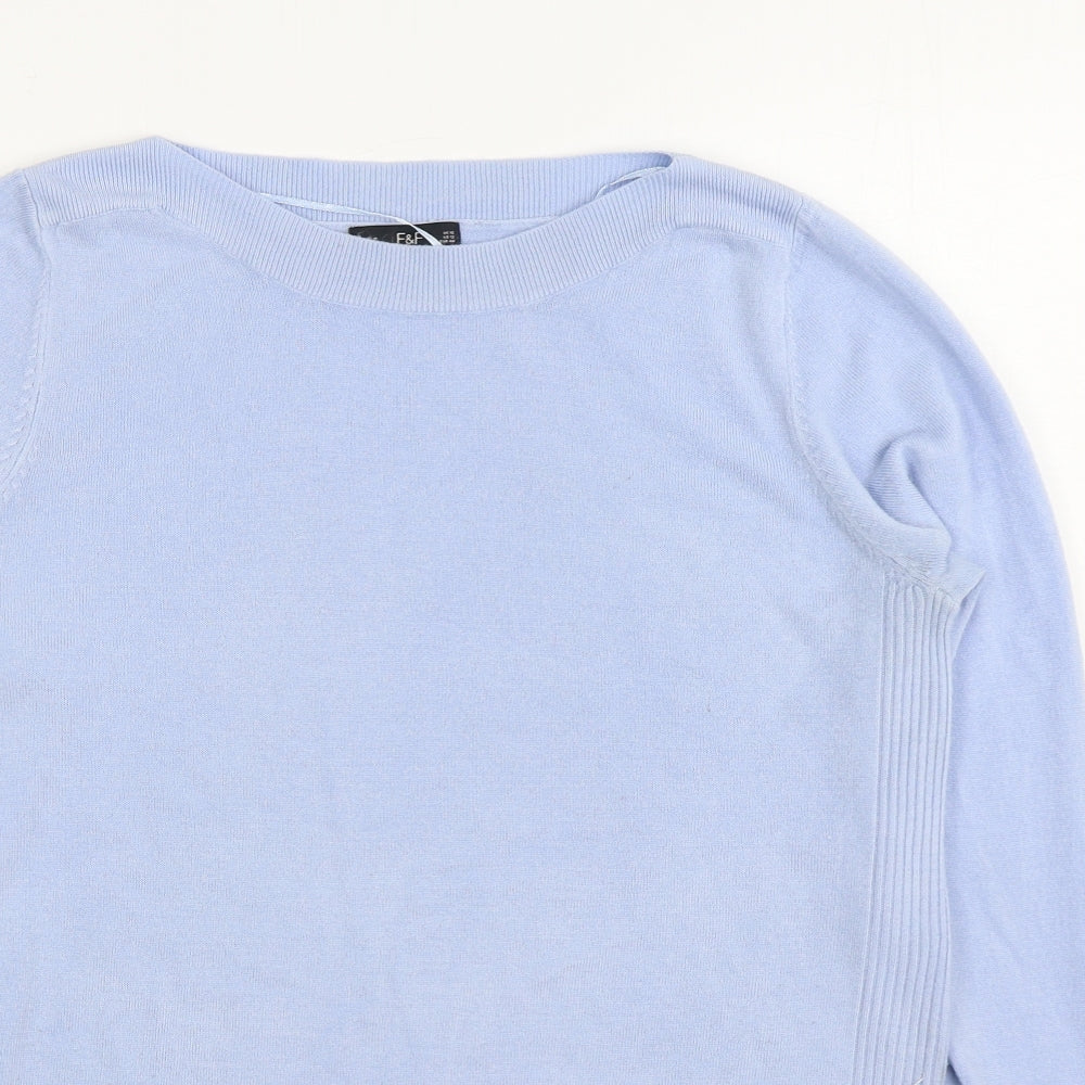 F&F Womens Blue Boat Neck Acrylic Pullover Jumper Size 16