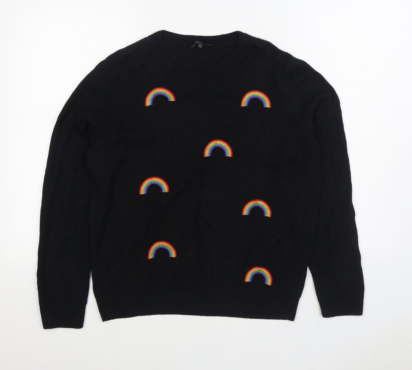 F&F Womens Black Round Neck Geometric Acrylic Pullover Jumper Size 14