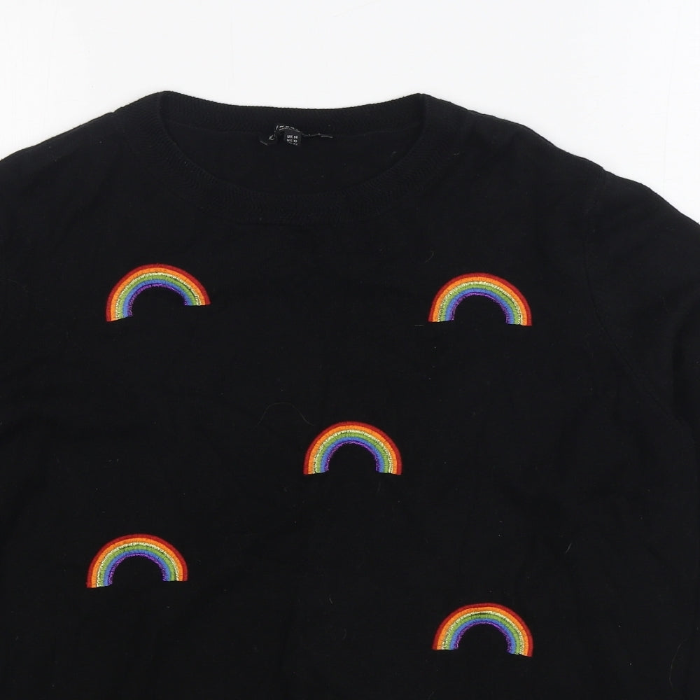 F&F Womens Black Round Neck Geometric Acrylic Pullover Jumper Size 14