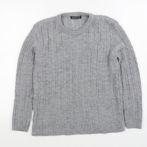 Envy Womens Grey Round Neck Acrylic Pullover Jumper Size XL