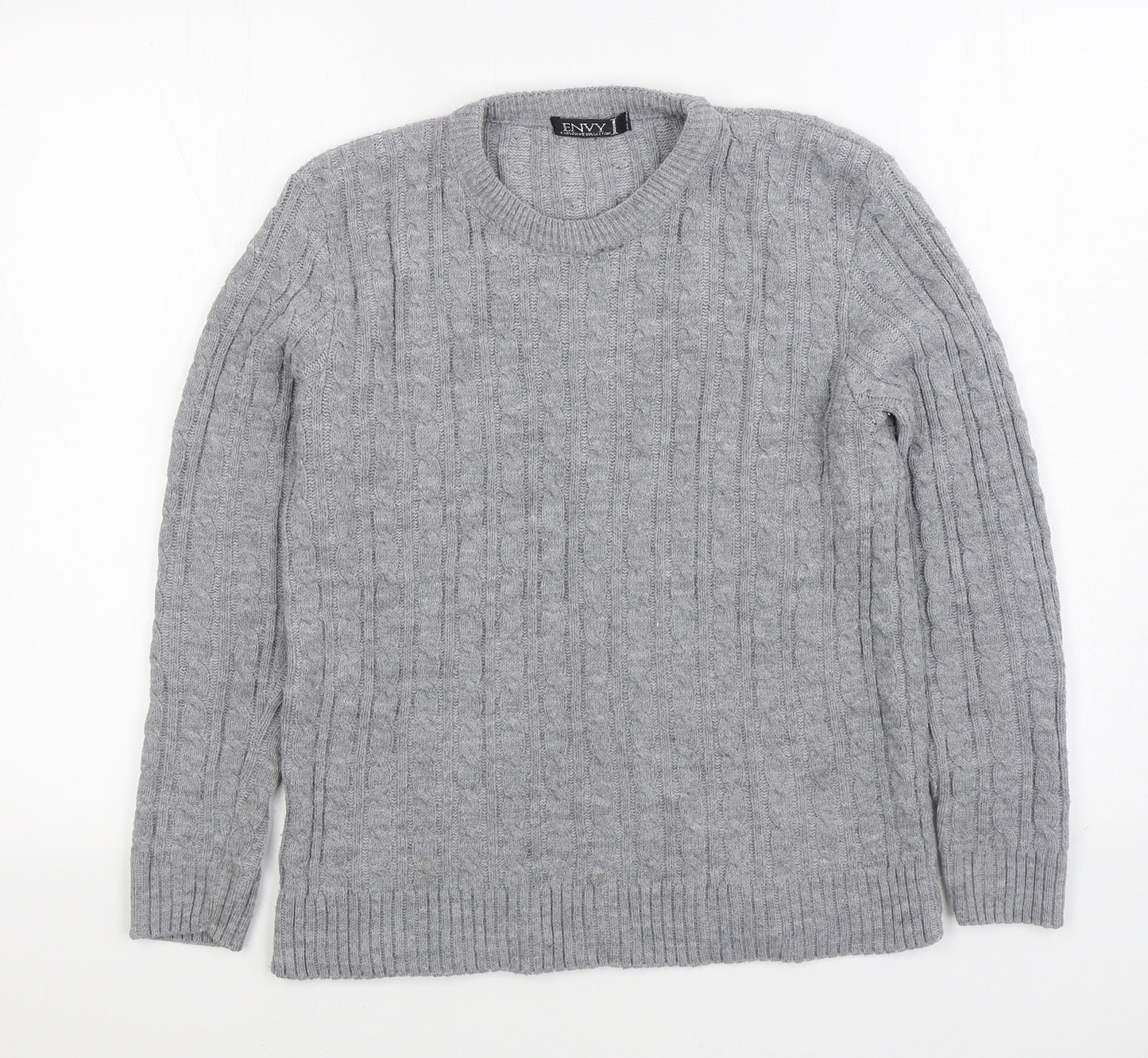 Envy Womens Grey Round Neck Acrylic Pullover Jumper Size XL