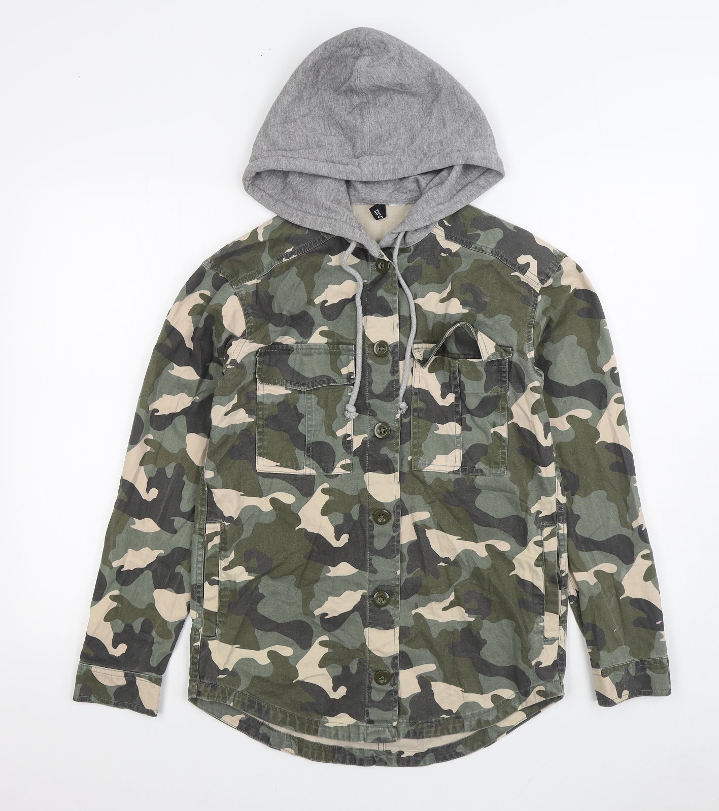 H&M Womens Green Camouflage Jacket Size S Button