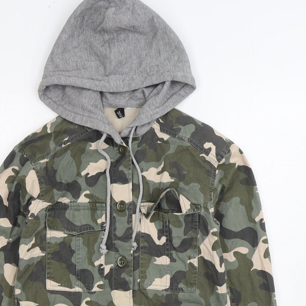 H&M Womens Green Camouflage Jacket Size S Button