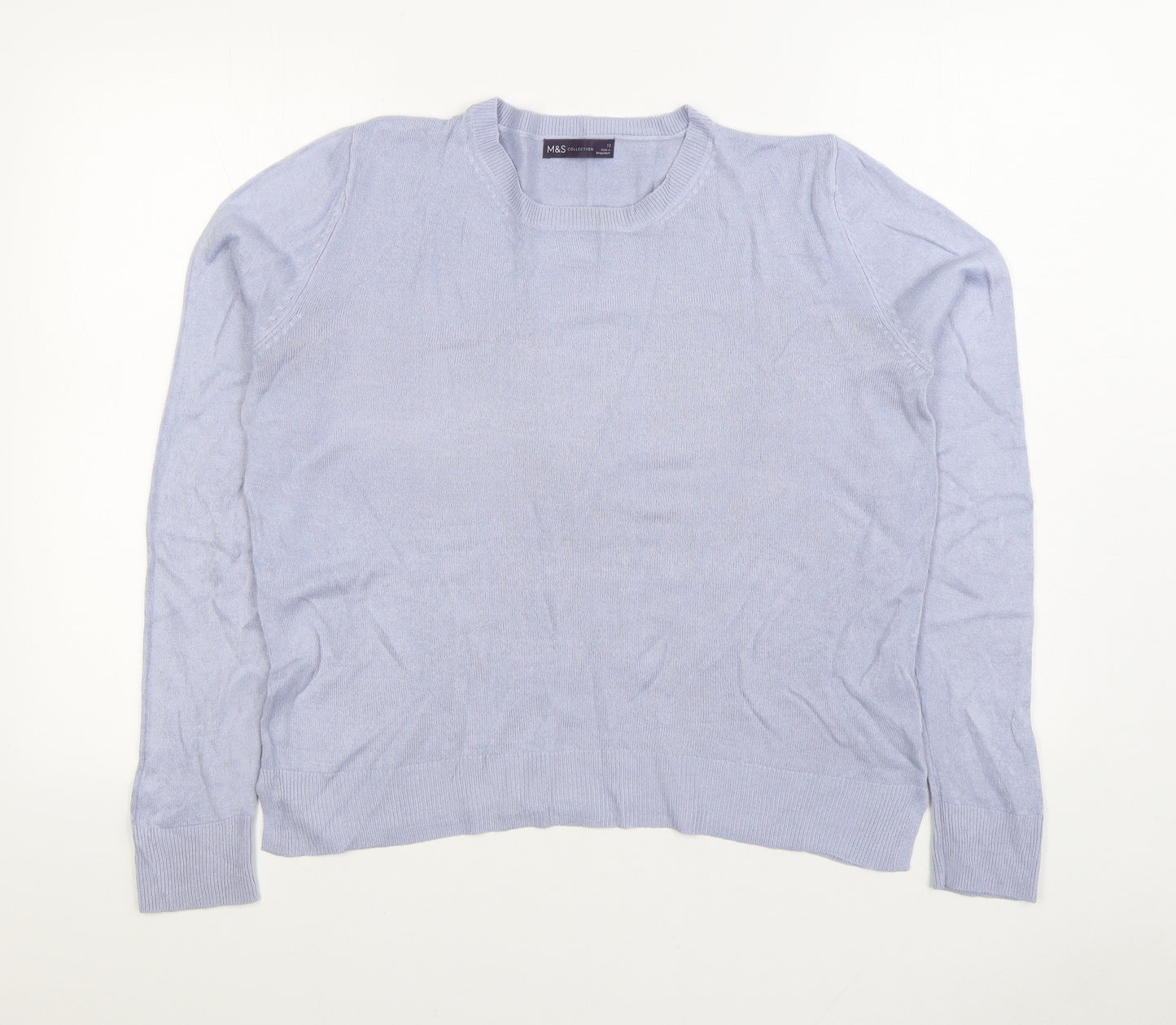 Marks and Spencer Womens Blue Round Neck Acrylic Pullover Jumper Size 12