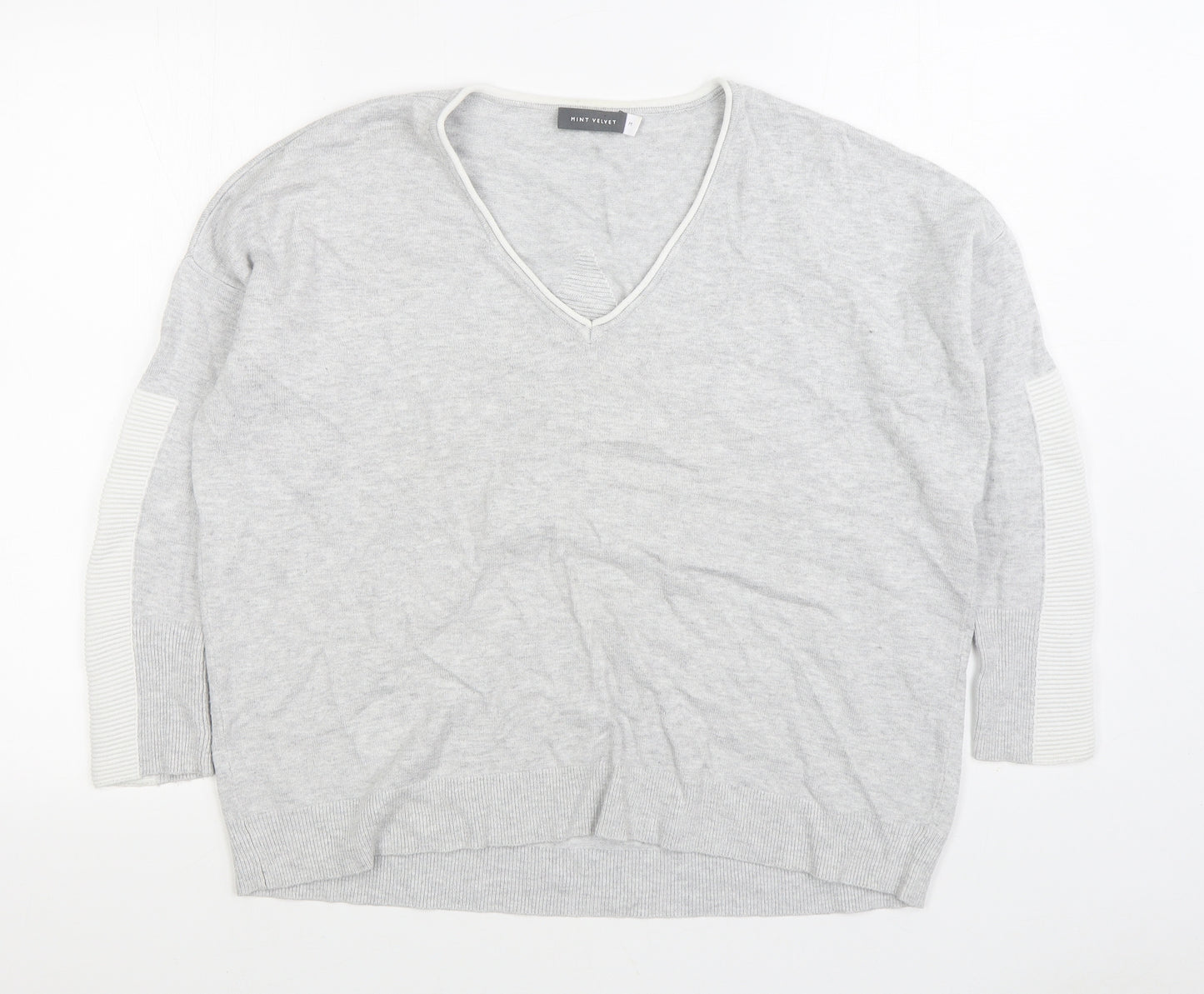 Mint Velvet Womens Grey V-Neck Viscose Pullover Jumper Size M