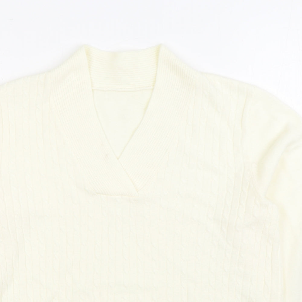 Bonmarché Womens White V-Neck Acrylic Pullover Jumper Size S