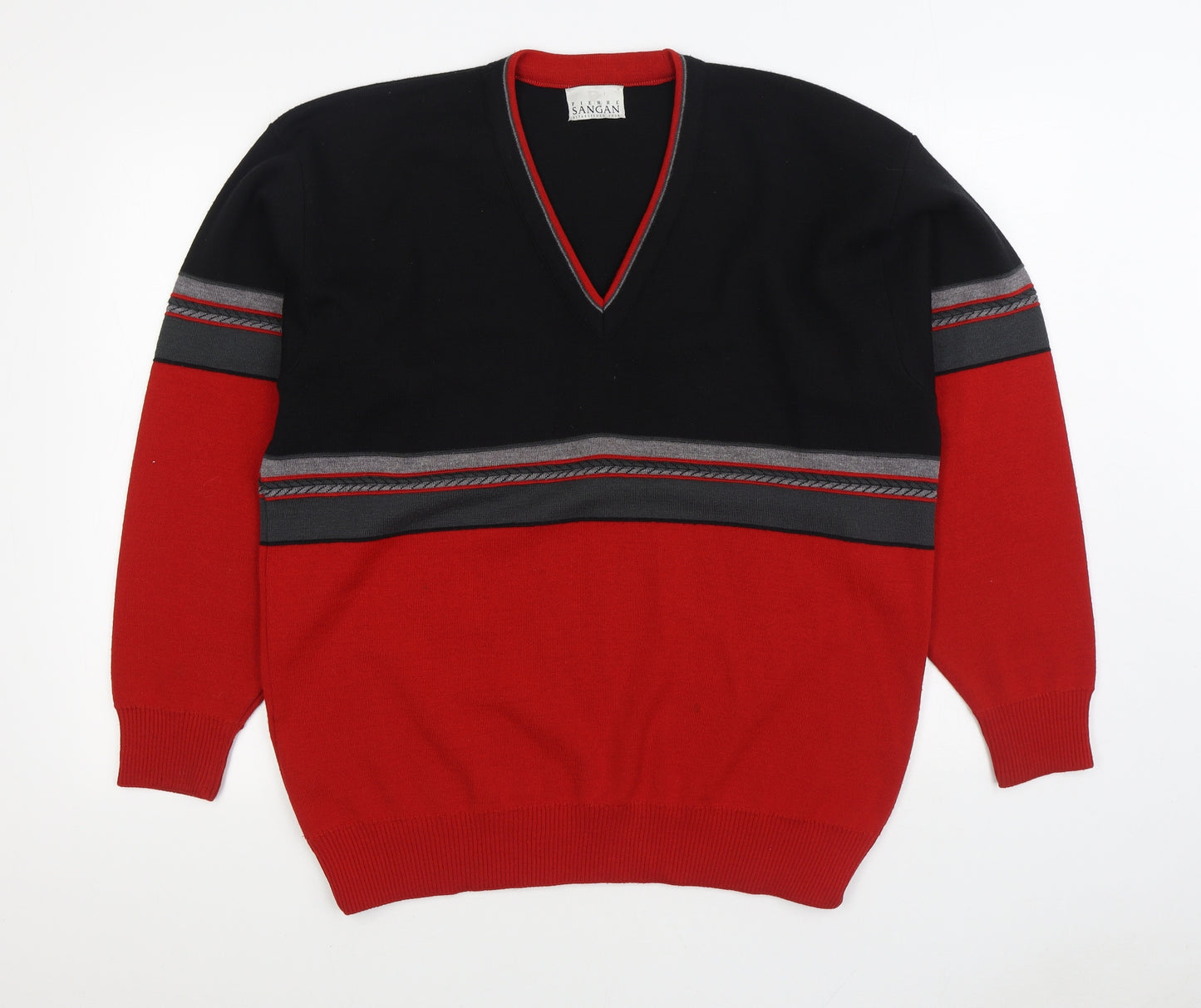 Pierre Sangan Mens Multicoloured V-Neck Striped Wool Pullover Jumper Size XL