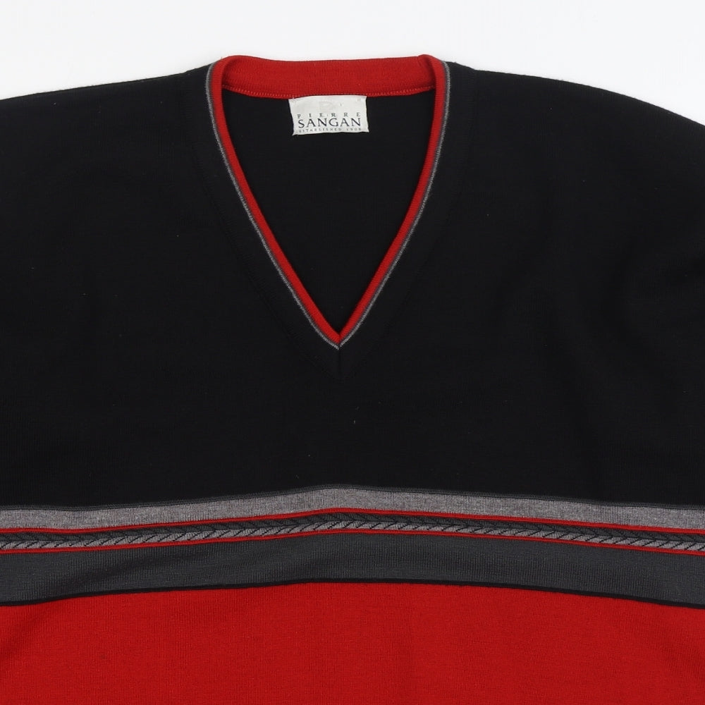 Pierre Sangan Mens Multicoloured V-Neck Striped Wool Pullover Jumper Size XL