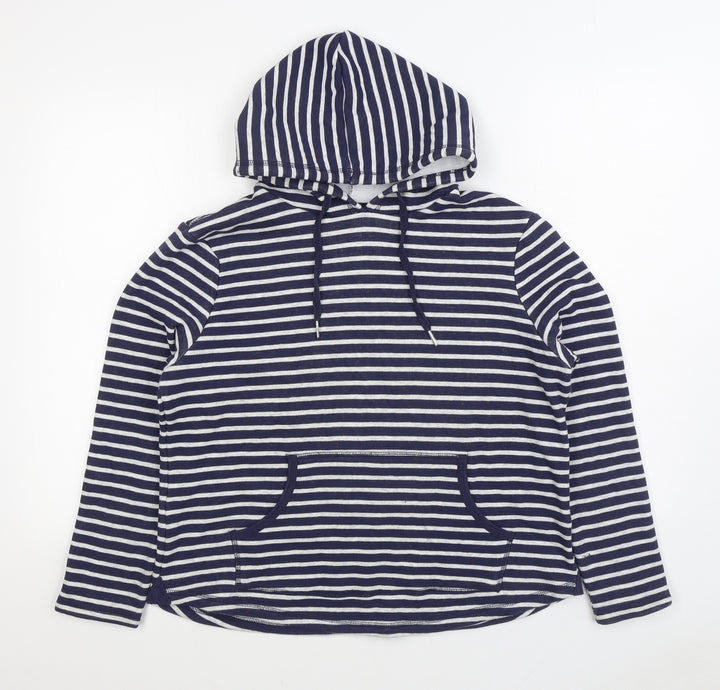 TU Womens Blue Striped Polyester Pullover Hoodie Size 12 Pullover