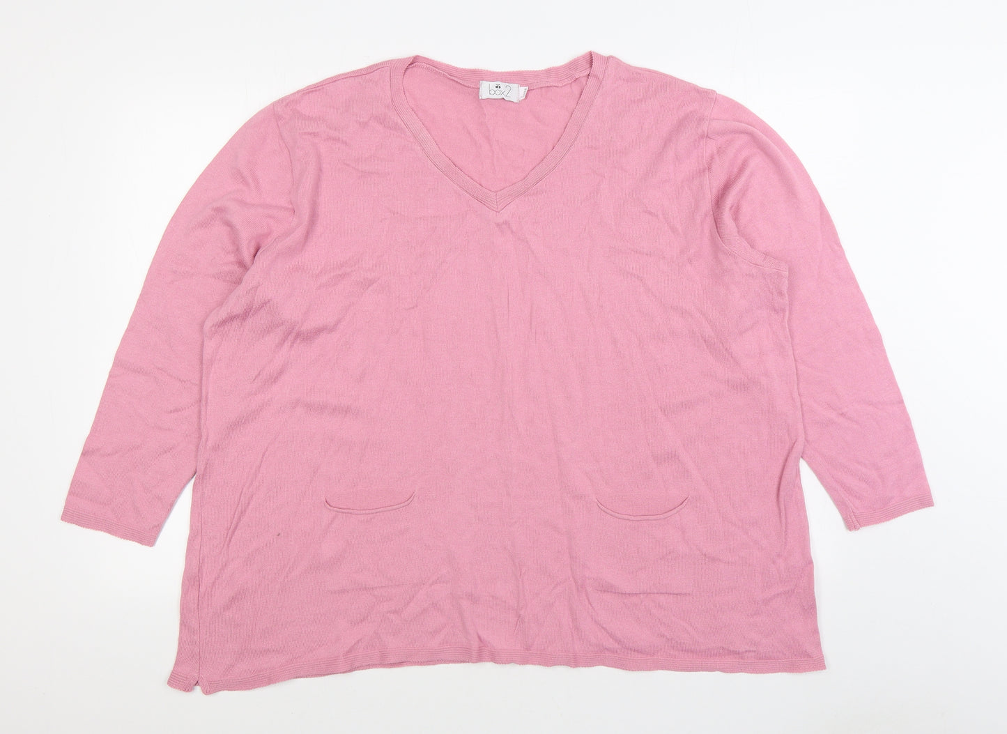 Box 2 Womens Pink V-Neck Acrylic Pullover Jumper Size 20