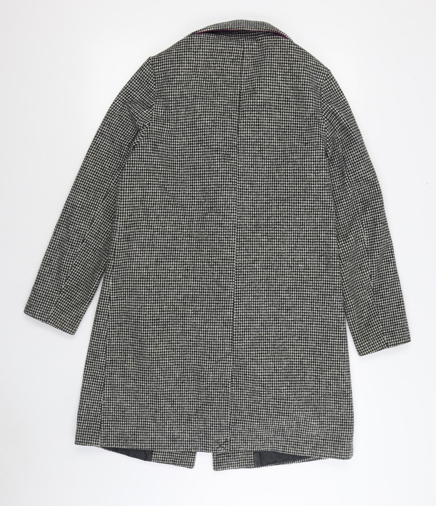 Primark Womens Black Houndstooth Overcoat Coat Size 10 Button