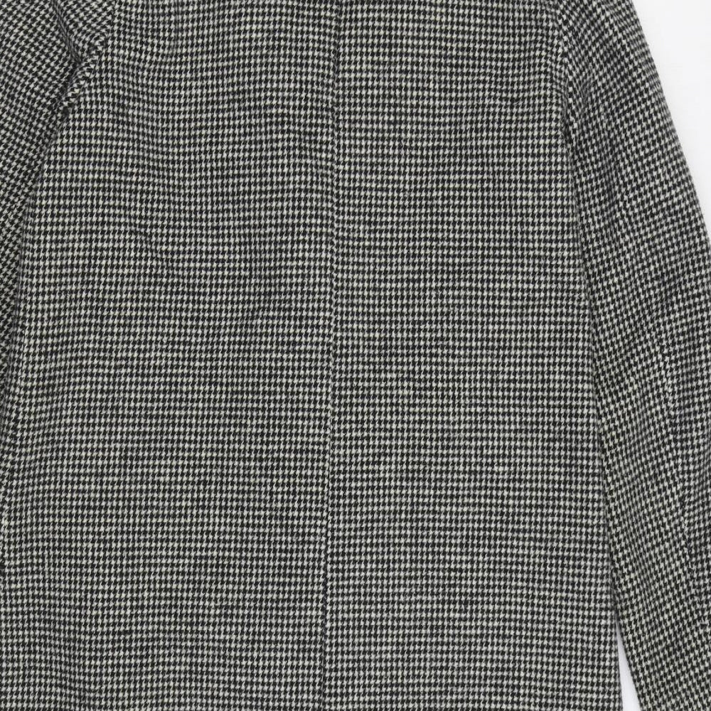 Primark Womens Black Houndstooth Overcoat Coat Size 10 Button