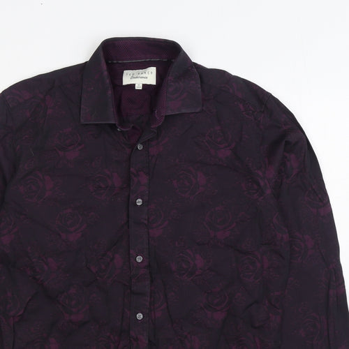 Ted Baker Mens Purple Floral 100% Cotton Dress Shirt Size 15 Collared Button