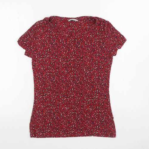 Marks and Spencer Womens Red Animal Print Viscose Basic T-Shirt Size 10 Boat Neck