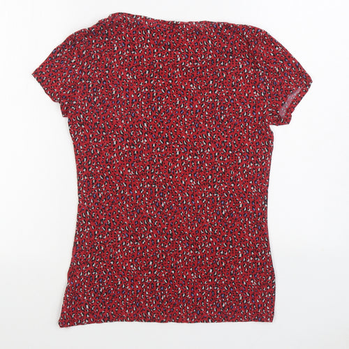 Marks and Spencer Womens Red Animal Print Viscose Basic T-Shirt Size 10 Boat Neck