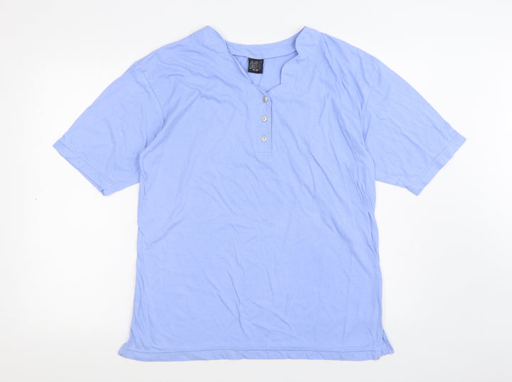 Avant Garde Womens Blue Polyester Basic T-Shirt Size L V-Neck