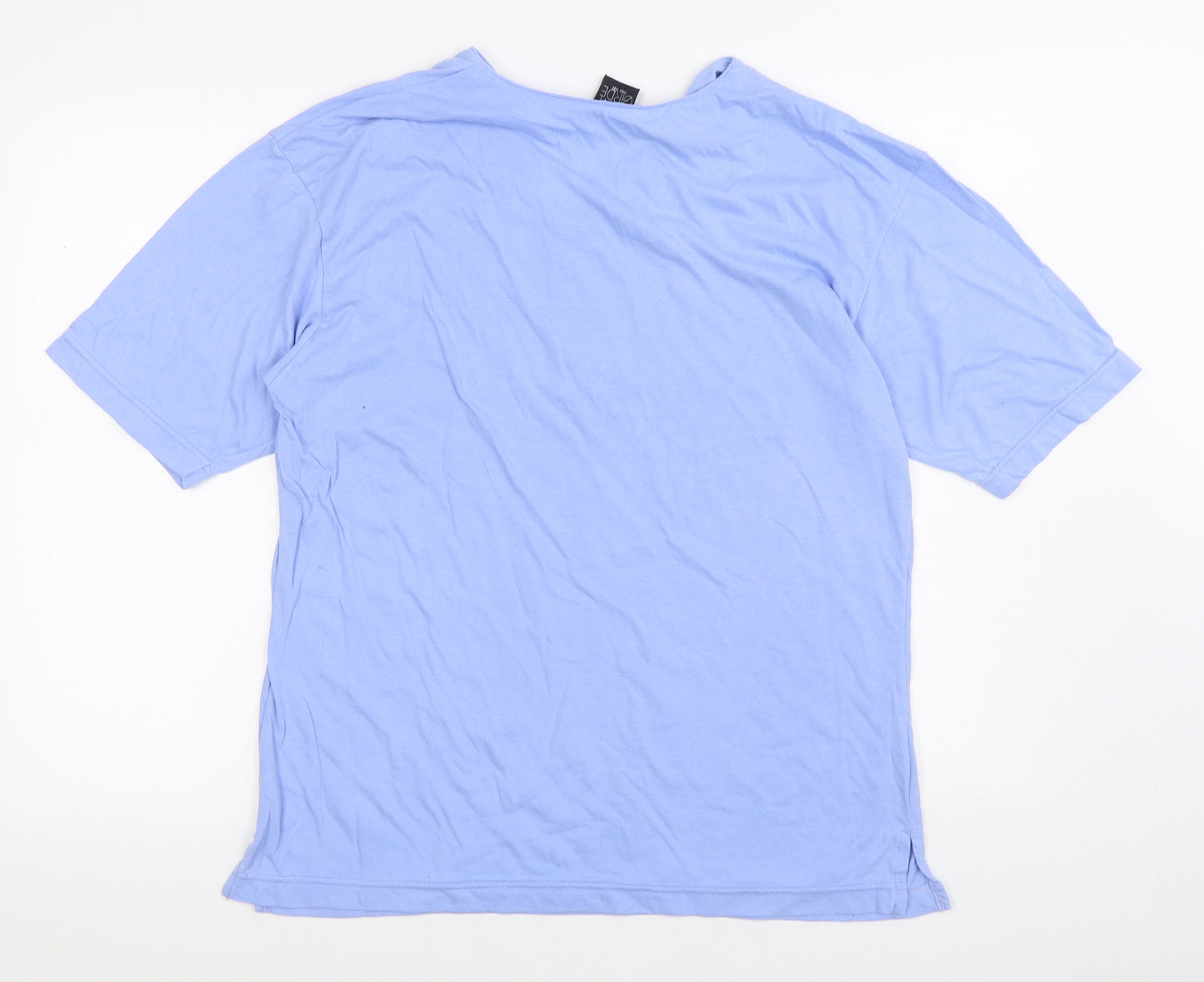 Avant Garde Womens Blue Polyester Basic T-Shirt Size L V-Neck