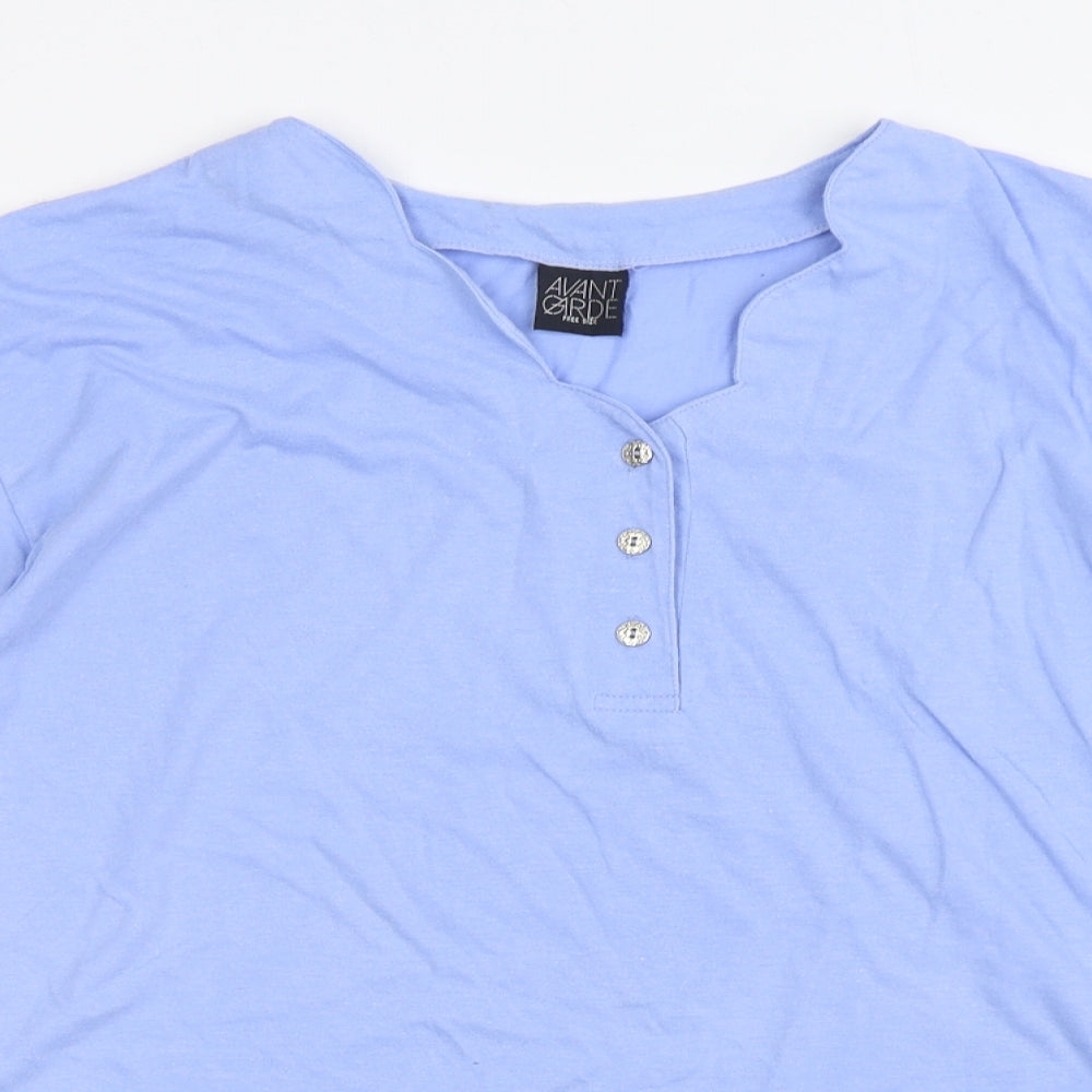 Avant Garde Womens Blue Polyester Basic T-Shirt Size L V-Neck