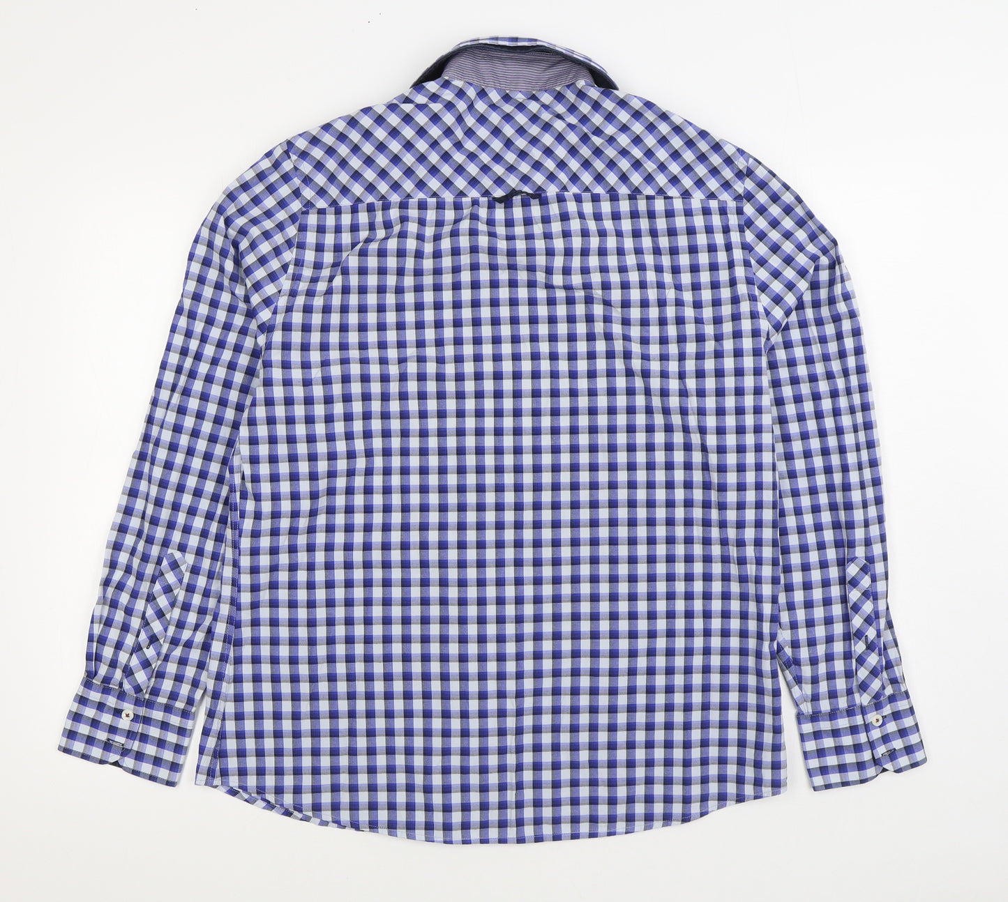 River Island Mens Blue Plaid Cotton Button-Up Size XL Collared Button