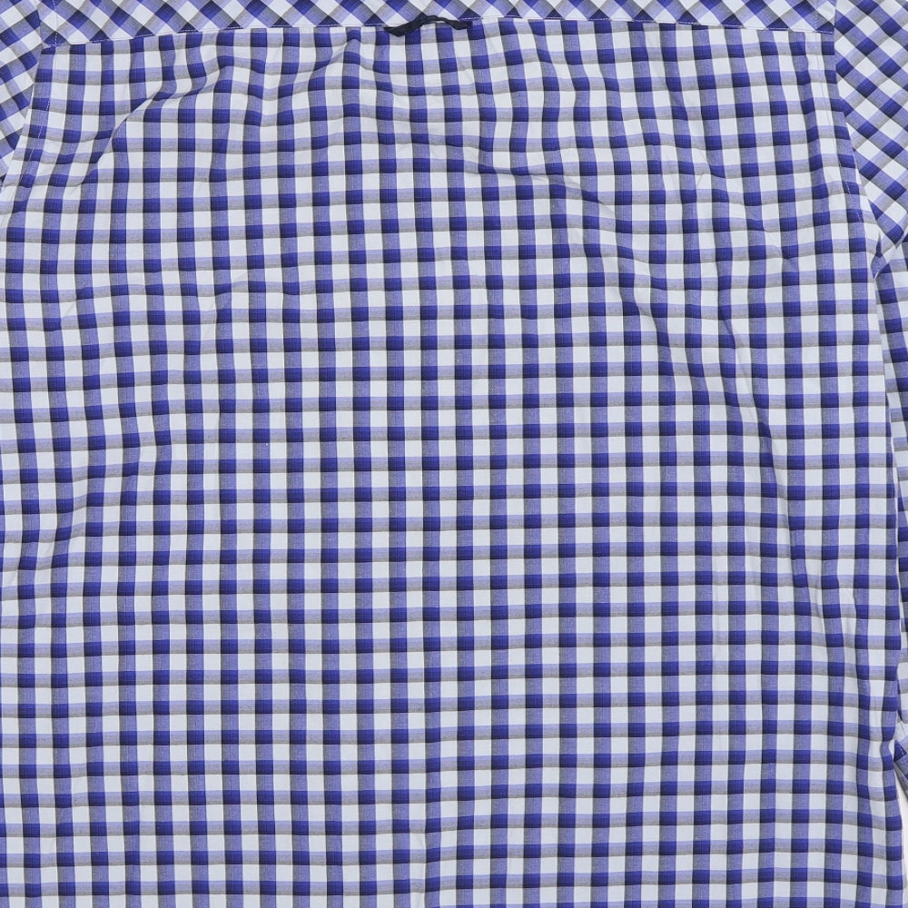 River Island Mens Blue Plaid Cotton Button-Up Size XL Collared Button