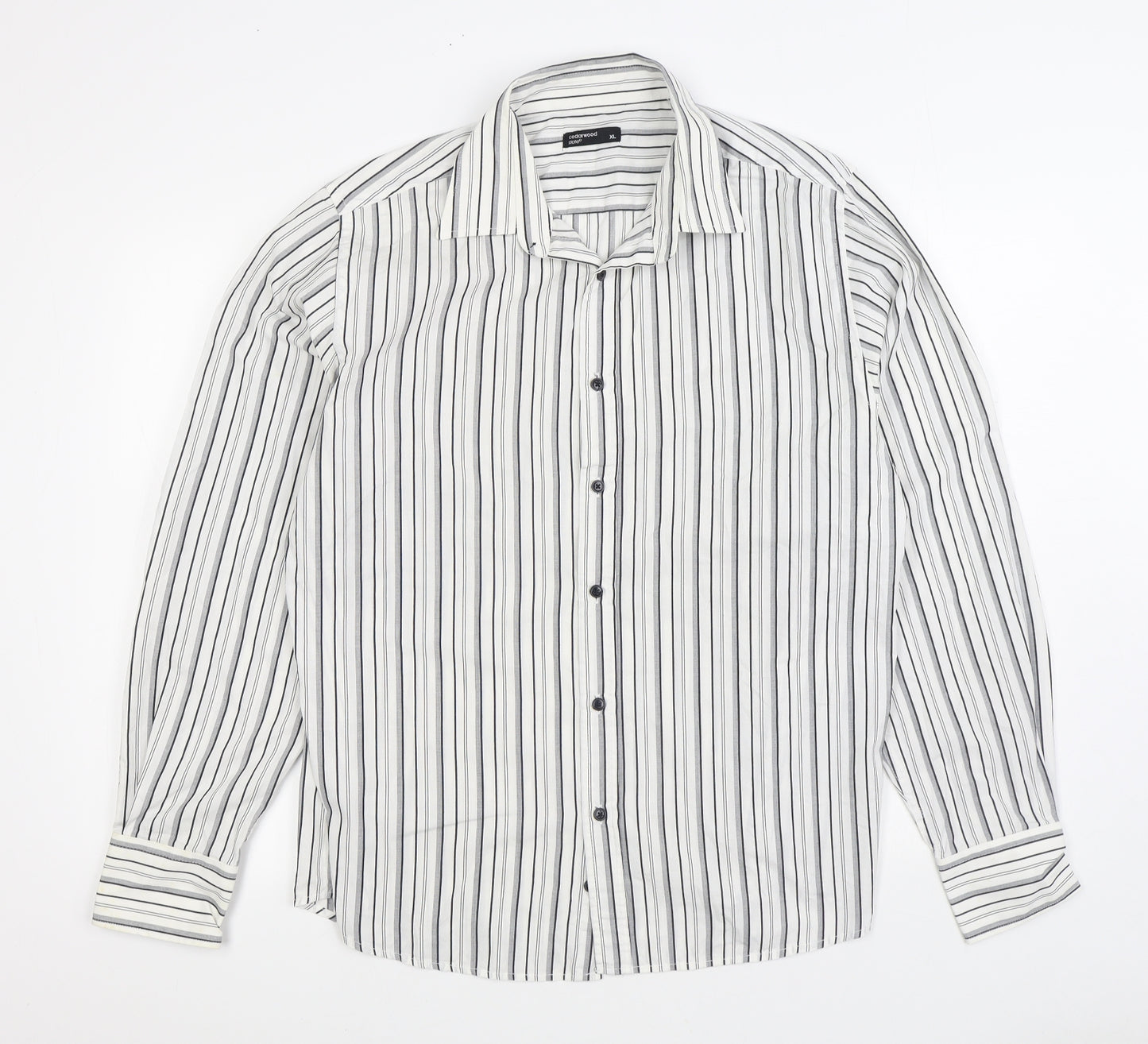 Cedar Wood State Mens White Striped Cotton Button-Up Size XL Collared Button