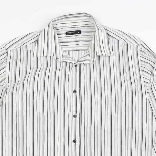 Cedar Wood State Mens White Striped Cotton Button-Up Size XL Collared Button