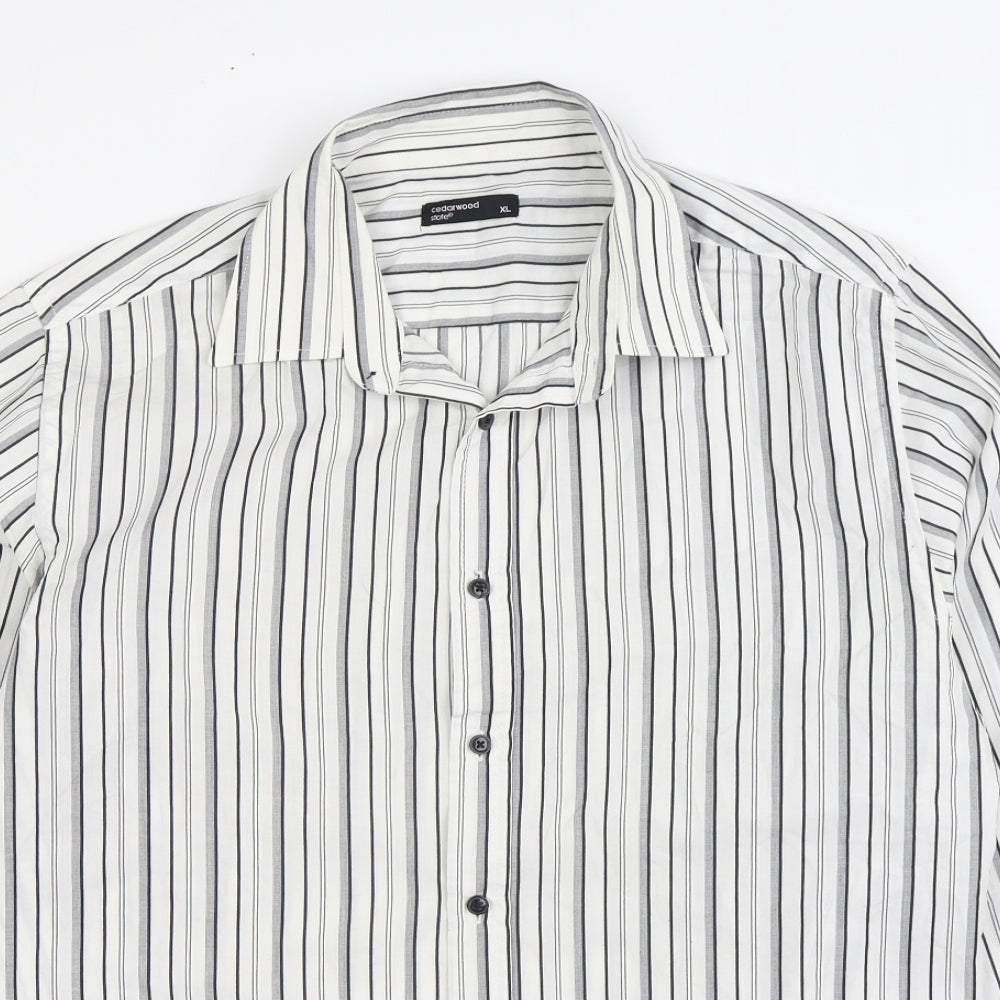 Cedar Wood State Mens White Striped Cotton Button-Up Size XL Collared Button