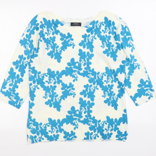 Matalan Womens White Boat Neck Floral Acrylic Pullover Jumper Size 10